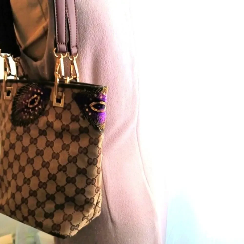 GUCCI Small Tote Shoulder Bucket Bag Monogram Peacock Embellished Sequin Vintage